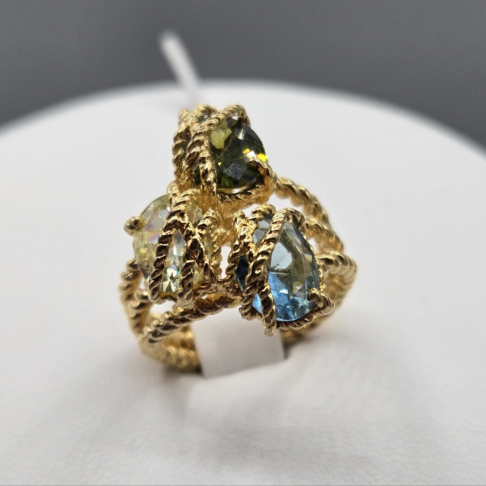 Swarovski Elements Gold & Multicolor Ring Made w Swarovski Crystals Size 7 - Picture 6 of 6
